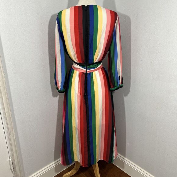 Alice Olivia Midi Dress Womens 8 Rainbow Stripe Tie Dyanna Wrap Festival Y2K - Picture 3 of 12